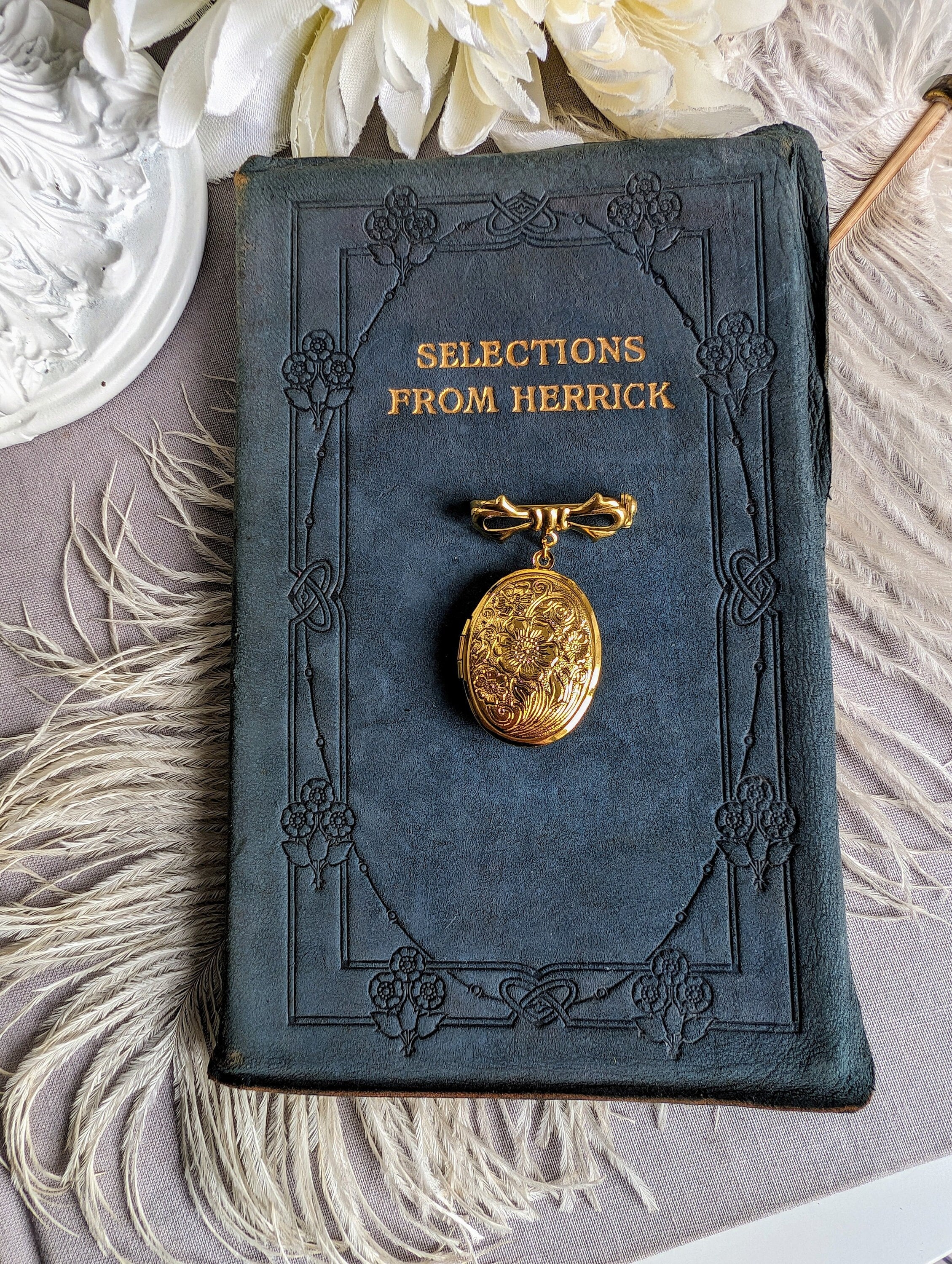 Gold Plated Floral Locket Brooch