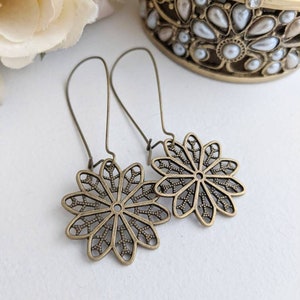 Bronze filigree earrings, lace filigree earrings, boho jewelry, lacy earrings image 4