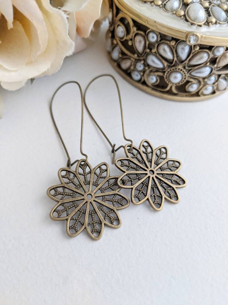 Bronze filigree earrings, lace filigree earrings, boho jewelry, lacy earrings image 4