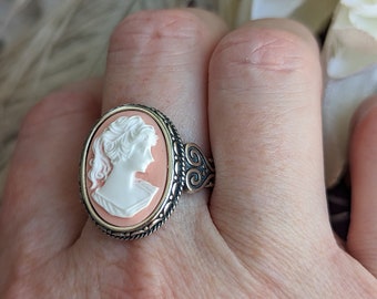 Sterling Silver Cameo Ring, Vintage Style Jewelry, Handcrafted Women's Statement Ring, Gift for Her