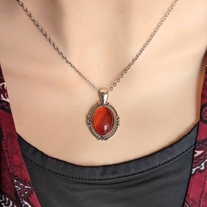 Red Carnelian Necklace, Real Carnelian Pendant, Natural Crystal Jewelry, Red Stone, Gothic Jewelry