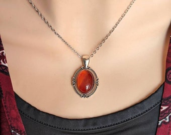 Red Carnelian Necklace, Real Carnelian Pendant, Natural Crystal Jewelry, Red Stone, Gothic Jewelry