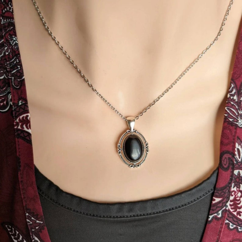 Obsidian Necklace, Obsidian Pendant, Gemstone Jewelry, Black Stone, Gothic Jewelry, Gothic Bridal Jewelry, Gift for Her Black Obsidian