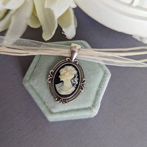 Cameo Choker Necklace, Lady Cameo Jewelry, Ribbon Choker Necklace, Victorian Bridal Jewelry, Unique Gifts for Women who love Vintage Style image 1