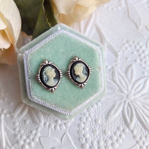 Art Deco Cameo Post Earrings, Vintage Style Jewelry for Her