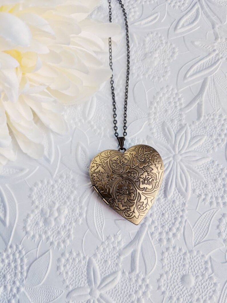 Large heart locket necklace floral locket heart necklace Etsy