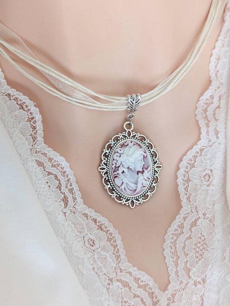 Cameo Necklace with Ribbon Choker, Cameo Jewelry, Victorian Bridal Jewelry, Unique Gifts for Women image 1