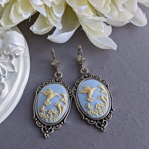 Cameo Earrings, Blue Hummingbird Earrings, Romantic Jewelry, Vintage Style, Nature Jewelry for Women image 3