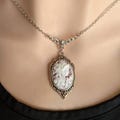 Victorian Cameo Necklace: Antique Silver Goddess Pendant, Vintage Style Wedding Jewelry
