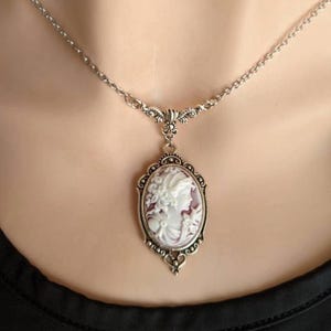 Victorian Cameo Necklace: Antique Silver Goddess Pendant, Vintage Style Wedding Jewelry
