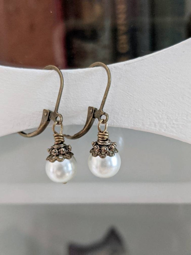 Ivory Pearl Earrings, Vintage Inspired Jewelry, Pearl Bridal Earrings, Summer Wedding Jewelry, Shabby Chic, 12th Anniversary Gift, Pearlcore image 1