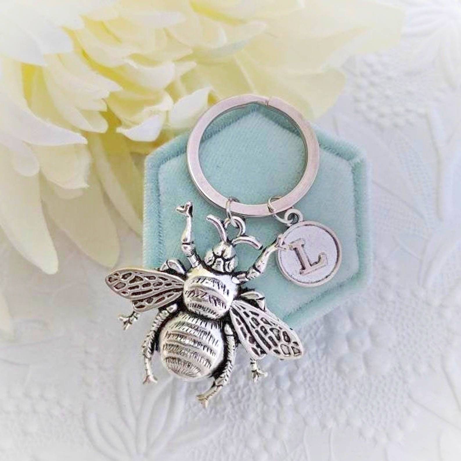 Bee Keychain Honeybee Key Ring Personalized Gift Initial Etsy