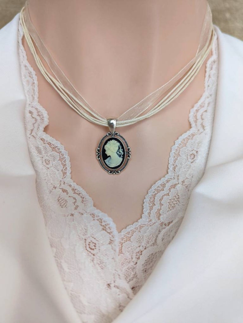 Cameo Choker Necklace, Lady Cameo Jewelry, Ribbon Choker Necklace, Victorian Bridal Jewelry, Unique Gifts for Women who love Vintage Style image 4