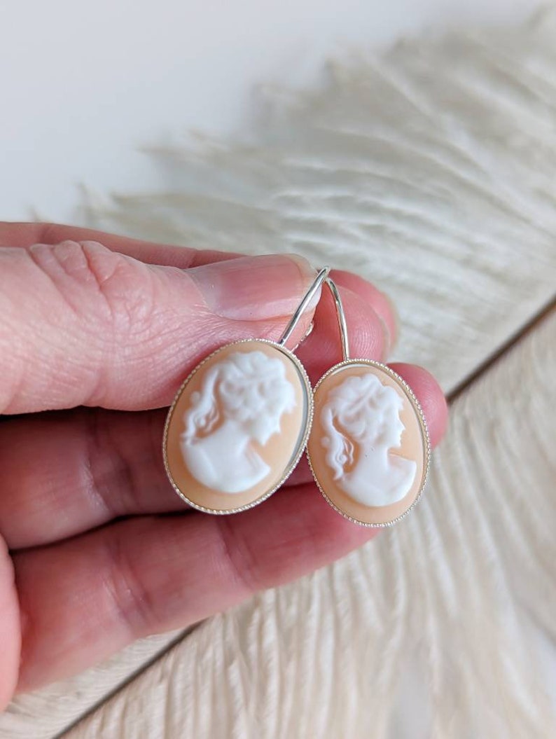 Black Cameo Earrings Cameo Drop Earrings Silver Lever Back Etsy