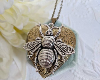 Bee locket necklace, gold heart locket necklace, honey bee necklace, wedding gift for Mother of the Bride, layering necklace, best gifts
