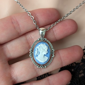 Blue Cameo Necklace, Victorian Gothic Jewelry, Vintage Style Cameo Jewelry, Victorian Bridal Jewelry, Something Blue for Bride Jewelry image 4