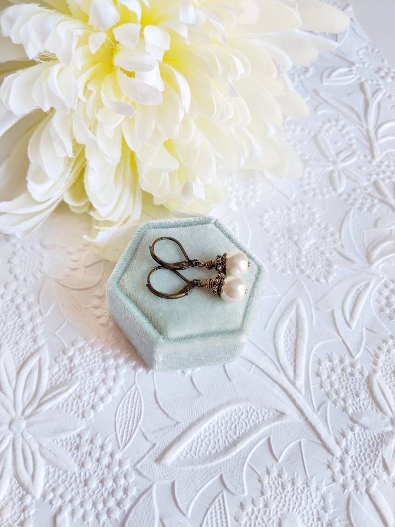 Ivory Pearl Earrings, Vintage Inspired Jewelry, Pearl Bridal Earrings, Summer Wedding Jewelry, Shabby Chic, 12th Anniversary Gift, Pearlcore image 5