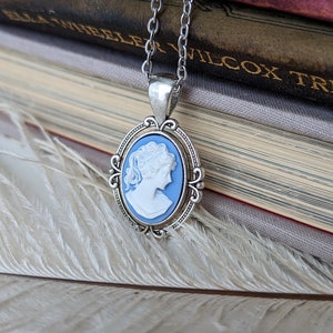 Blue Cameo Necklace, Victorian Gothic Jewelry, Vintage Style Cameo Jewelry, Victorian Bridal Jewelry, Something Blue for Bride Jewelry image 6