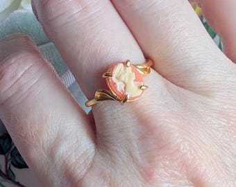 Carnelian Cameo Ring, Gold Vermeil Sterling Silver, Adjustable Victorian Style Handmade Jewelry