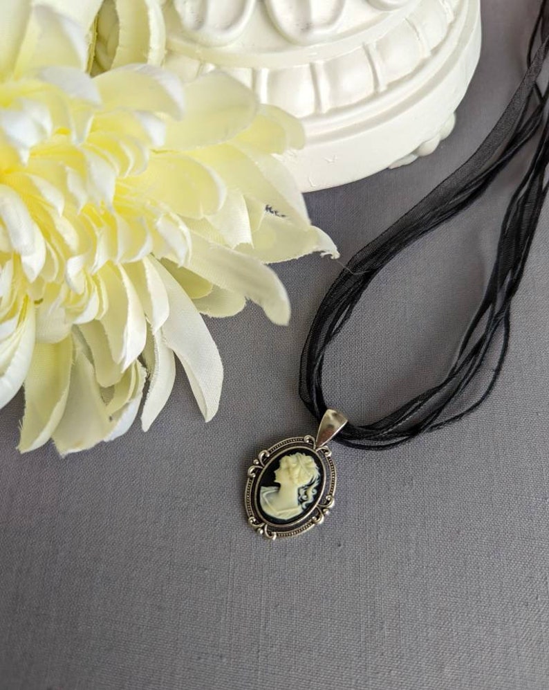 Cameo Choker Necklace, Lady Cameo Jewelry, Ribbon Choker Necklace, Victorian Bridal Jewelry, Unique Gifts for Women who love Vintage Style image 5