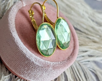 Spring Green Rhinestone Prom Earrings - Lever Back Style with Golden, Black, or Silver Finish Options