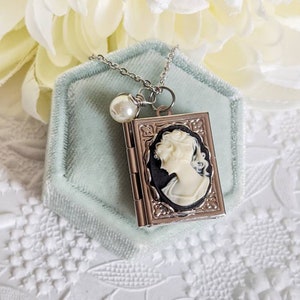 Book Locket Necklace, Rose Gold Locket, Cameo Necklace, Book Jewelry, Book Lover Gift, Librarian, Teacher Gift image 4