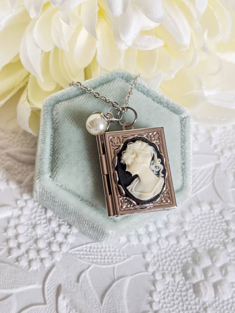 Book Locket Necklace, Rose Gold Locket, Cameo Necklace, Book Jewelry, Book Lover Gift, Librarian, Teacher Gift image 4