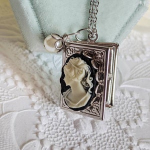 Book Locket Necklace, Rose Gold Locket, Cameo Necklace, Book Jewelry, Book Lover Gift, Librarian, Teacher Gift image 3