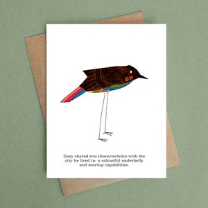 Rainbow-bellied black bird greeting card blank