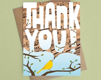 Thank you card, bird singing, blank card