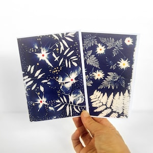 Fougères et roses - Cartes de voeux cyanotype