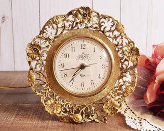 Vintage Brass Matson Clock Ornate Brass Mid Century Clock