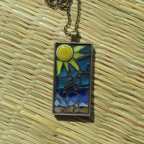 Beach Necklace/Mosaic Beach Neclace/Stained Glass Pendant Necklace/Beach Chic Necklace/Beach Chic/Boho Necklace/P35