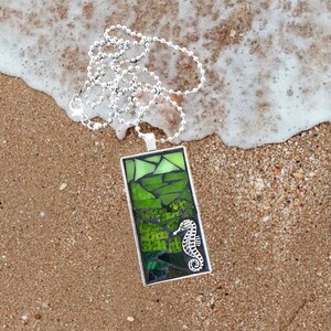 Sea Horse Necklace - Mosaic Stained Glass Necklace - Green Mosaic Beach Necklace - Beach Jewelry - P155