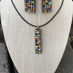 Mosaic Festival-Style Necklace - Boho Pendant Necklace - Mosaic Jewelry - P180