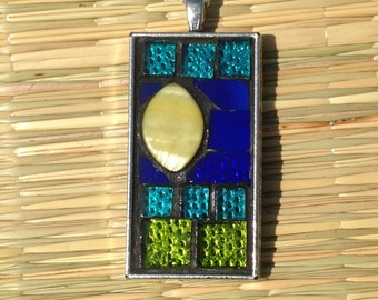 Stained Glass Necklace - Mosaic Stained Glass Pendant Necklace - Boho Necklace - Statement Necklace - P49