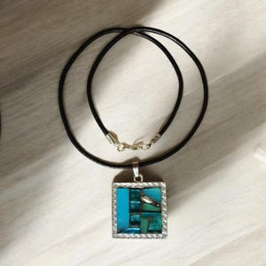 Mosaic Necklace | Teal Stained Glass Pendant Necklace | Wearable Art | Mosaic Jewelry