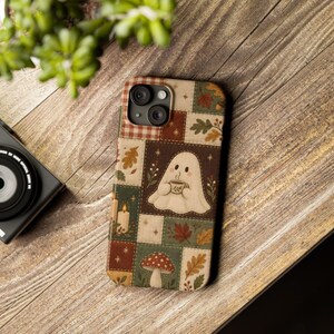 Faux Quilt Ghost Phone Case, Patchwork Autumn Cover, Cottagecore Fall iPhone Gift for Her