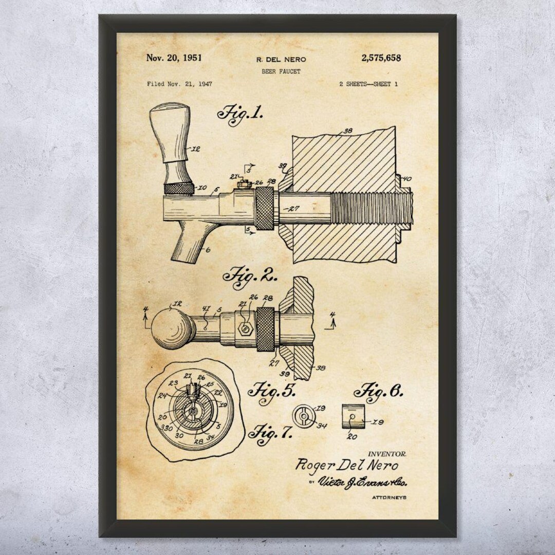 Beer Tap Patent Wall Art | Poster, Canvas or Framed | Bar Decor ...