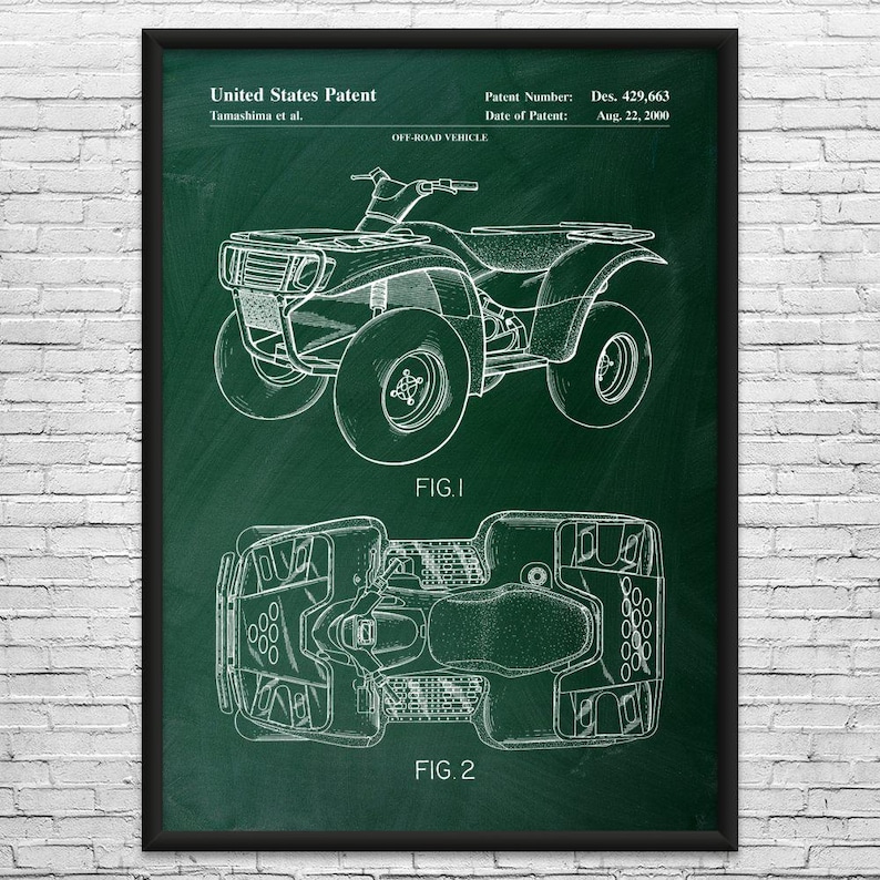 Four Wheeler Patent Art Print: Outdoorsman Gifts, Farmhouse Decor Green Chalkboard