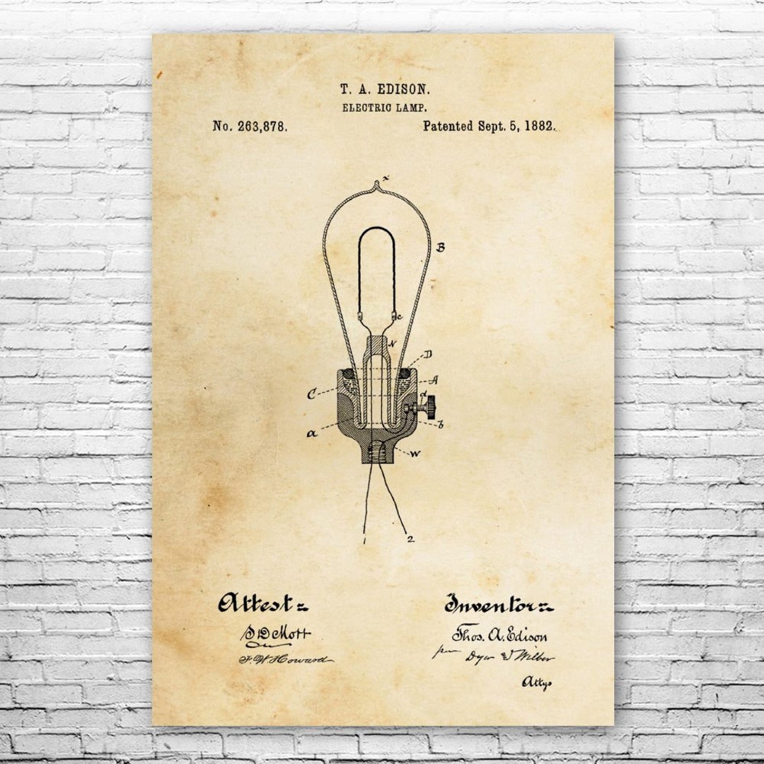 Edison Light Bulb Poster Print Lightbulb Blueprint Engineer - Etsy