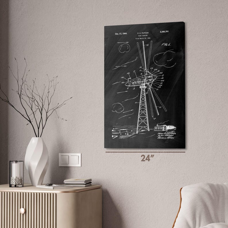 Wind Turbine Patent Art Print: Wind Farm Art, Power Technician image 3