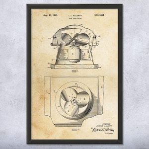 Roof Ventilator Patent Wall Art | Poster, Canvas or Framed | Hvac Decor, Roofer Gifts, Industrial Art, Workshop Decor, Contractor Gifts