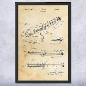 Potato Peeler Patent Wall Art | Poster, Canvas or Framed | Chef Gift, Restaurant Art, Culinary Gifts, Kitchen Art, Cooking Gift, Cafe Decor