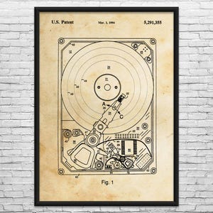 Hard Drive Patent Art Print: Computer Decor, Lab Art
