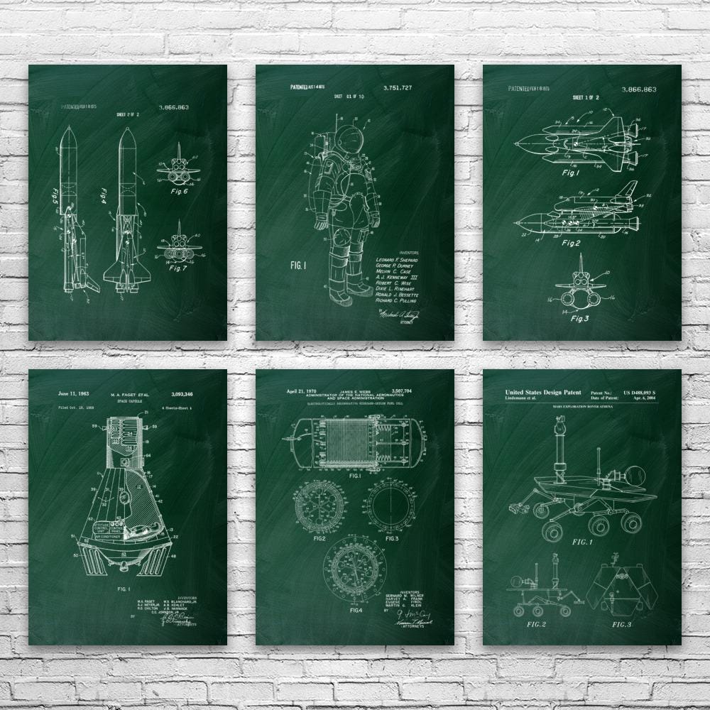 NASA Space Patent Wall Art Set of 6: Astronaut Gift, Astronomy Lover - Etsy