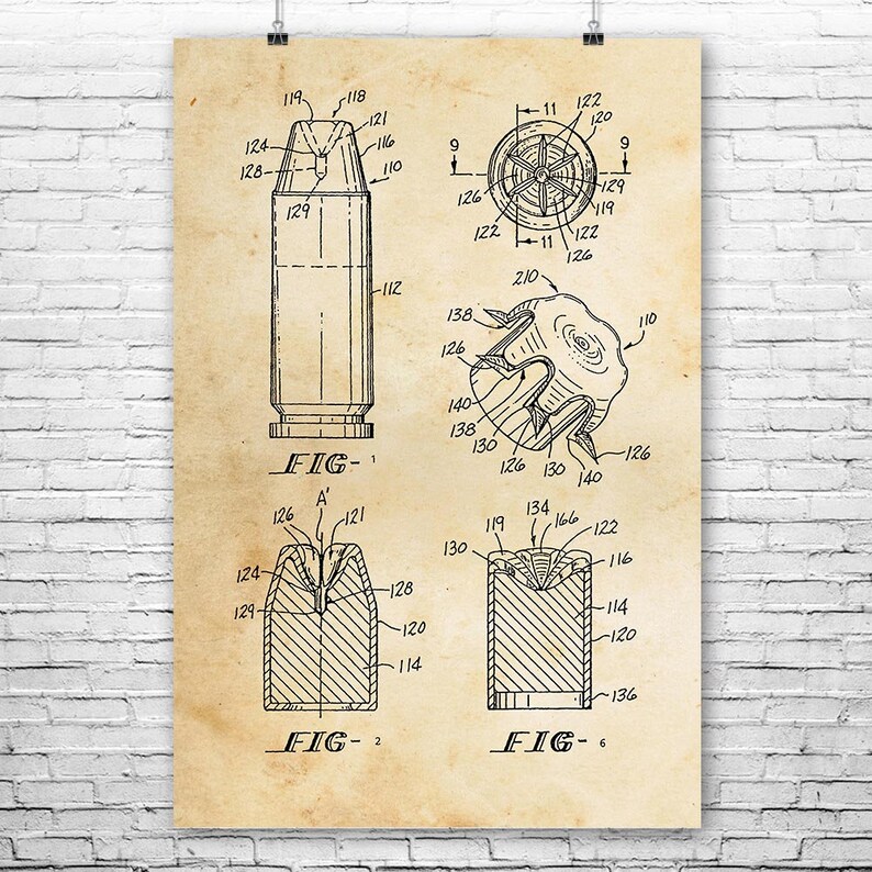 Hollow Point Bullet Poster Print Police Gift FMJ Ammo Gun Club Veteran Gift