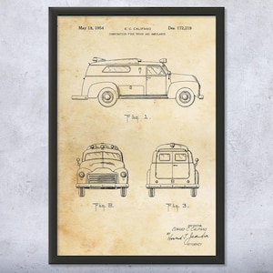 Retro Ambulance Patent Wall Art | Poster, Canvas or Framed | First Responder, EMT Gifts, EMS Driver, Doctors Office Art, Nurse Gift