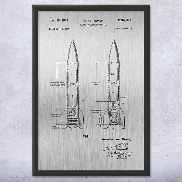 Framed Wernher Von Braun Rocket Wall Art Print, V2 Rocket Blueprint, Engineer Gift, JPL Decor, NASA Wall Art, Military Decor, Aerospace Art