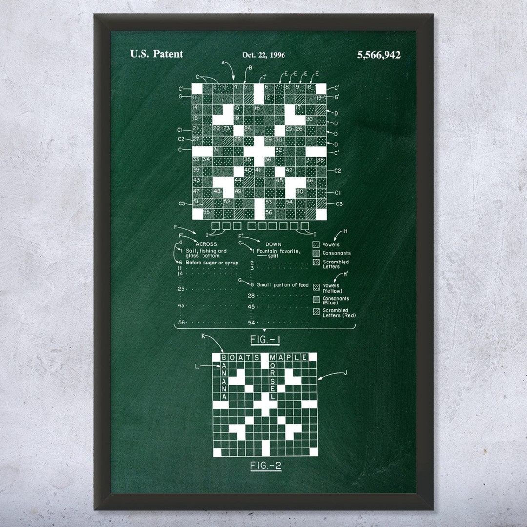 Framed Crossword Puzzle Wall Art Print, Word Game Art, Crossword Decor ...